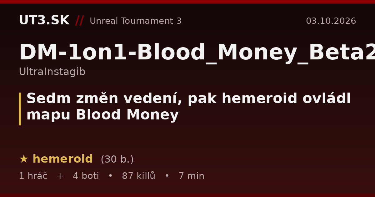 Sedm změn vedení, pak hemeroid ovládl mapu Blood Money