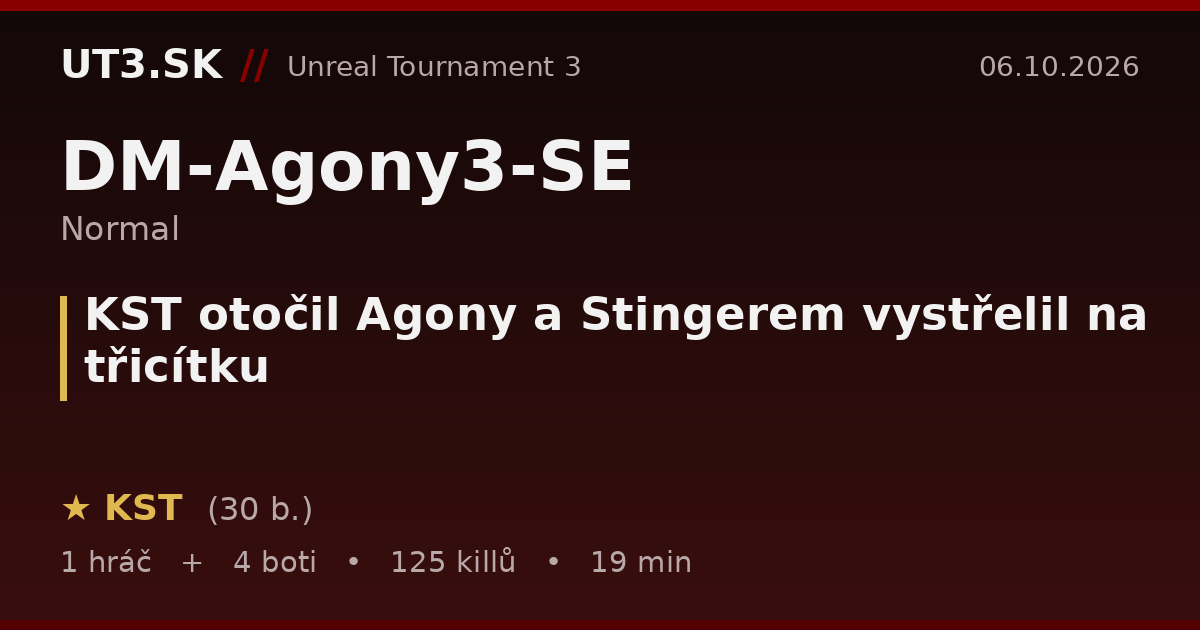 KST otočil Agony a Stingerem vystřelil na třicítku