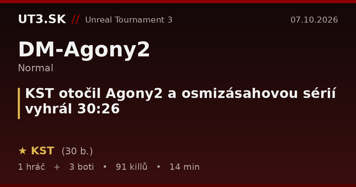 KST otočil Agony2 a osmizásahovou sérií vyhrál 30:26
