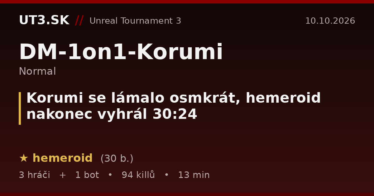 Korumi se lámalo osmkrát, hemeroid nakonec vyhrál 30:24