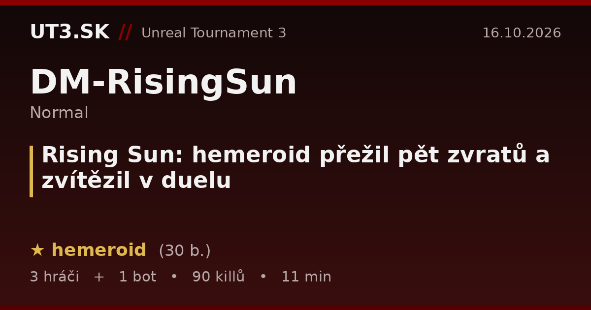 Rising Sun: hemeroid přežil pět zvratů a zvítězil v duelu