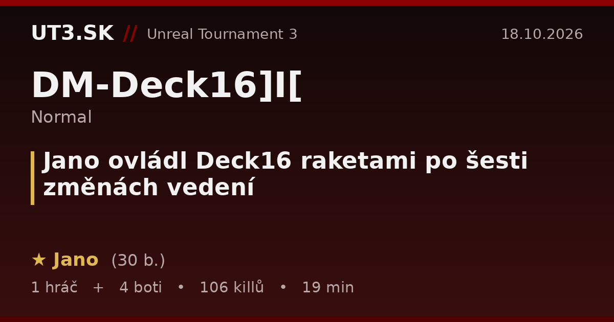 Jano ovládl Deck16 raketami po šesti změnách vedení