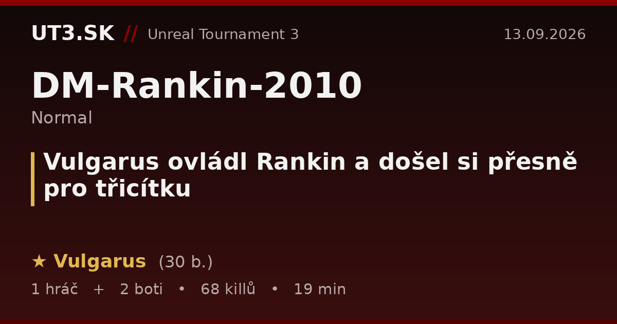 Vulgarus ovládl Rankin a došel si přesně pro třicítku