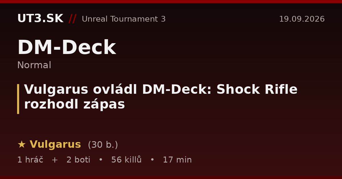 Vulgarus ovládl DM-Deck: Shock Rifle rozhodl zápas