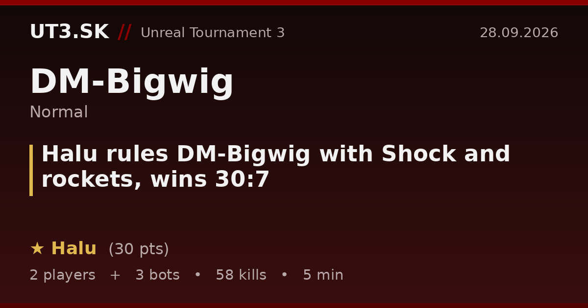 Halu rules DM-Bigwig with Shock and rockets, wins 30:7