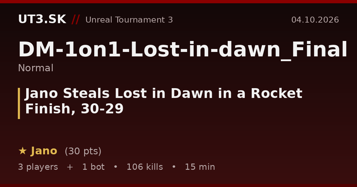 Jano Steals Lost in Dawn in a Rocket Finish, 30-29