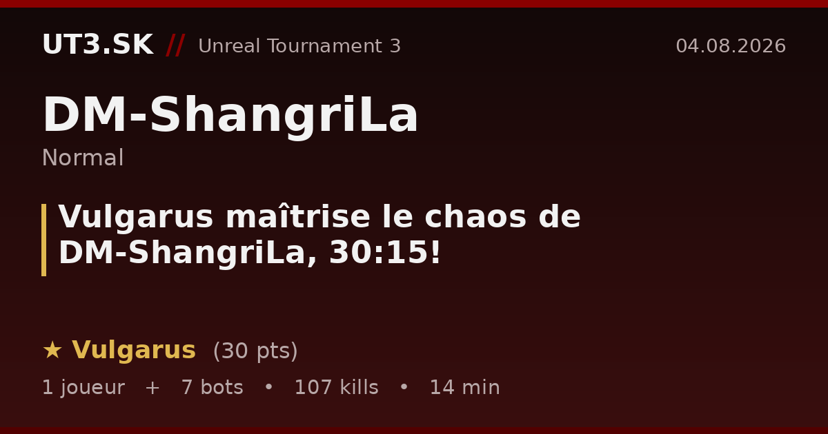 Vulgarus maîtrise le chaos de DM-ShangriLa, 30:15!