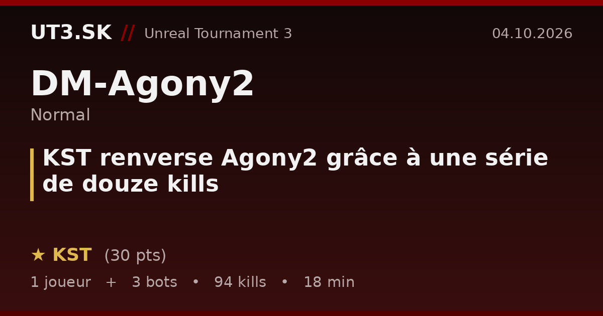KST renverse Agony2 grâce à une série de douze kills