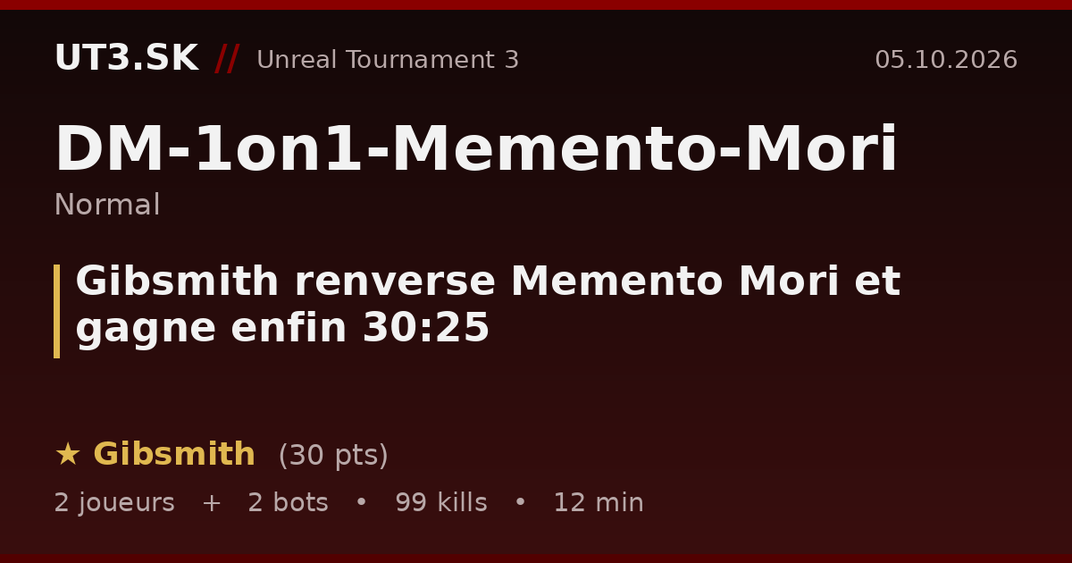 Gibsmith renverse Memento Mori et gagne enfin 30:25