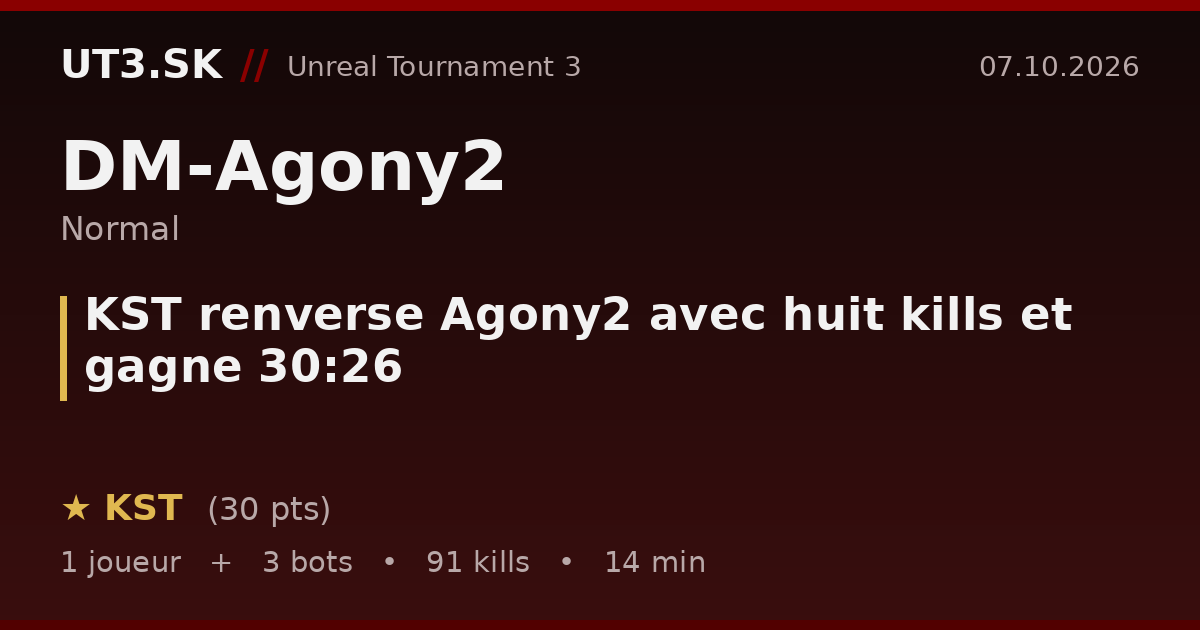 KST renverse Agony2 avec huit kills et gagne 30:26