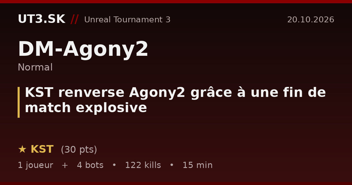 KST renverse Agony2 grâce à une fin de match explosive