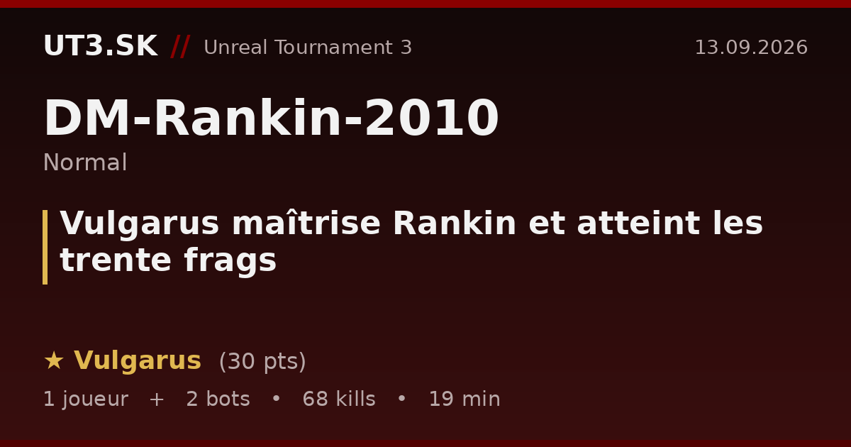 Vulgarus maîtrise Rankin et atteint les trente frags