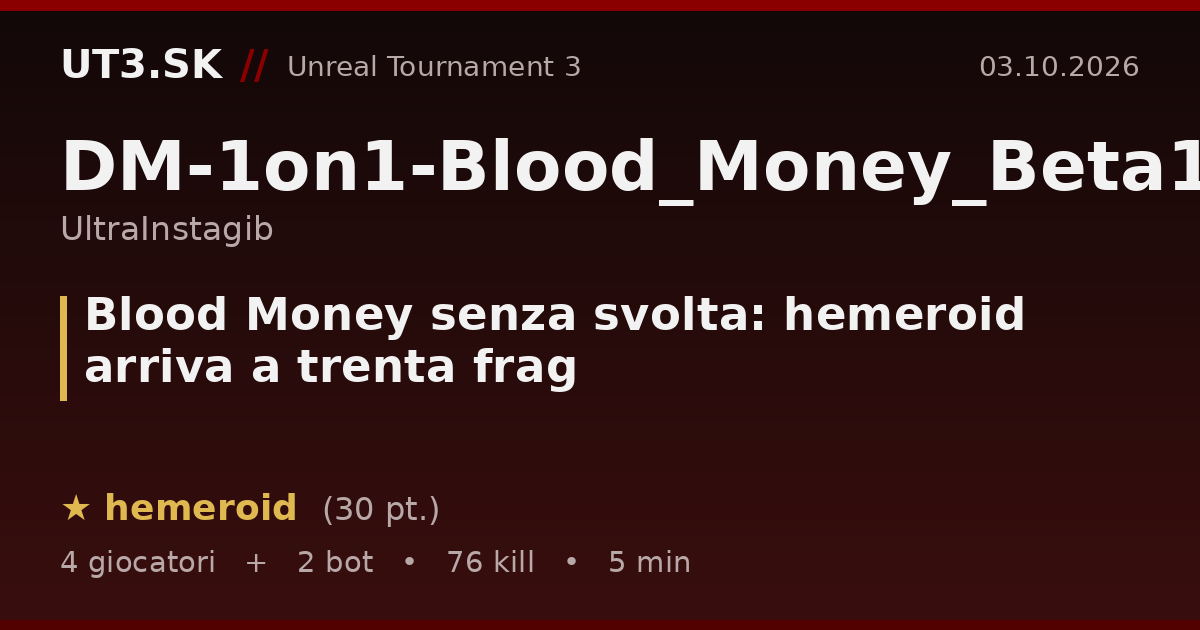 Blood Money senza svolta: hemeroid arriva a trenta frag