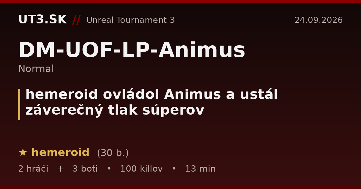 hemeroid ovládol Animus a ustál záverečný tlak súperov