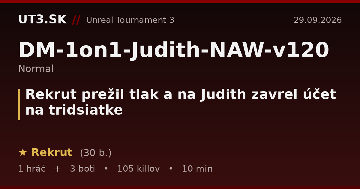 Rekrut prežil tlak a na Judith zavrel účet na tridsiatke
