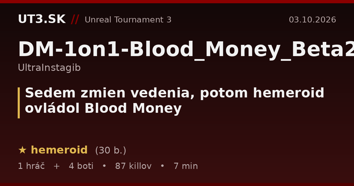 Sedem zmien vedenia, potom hemeroid ovládol Blood Money