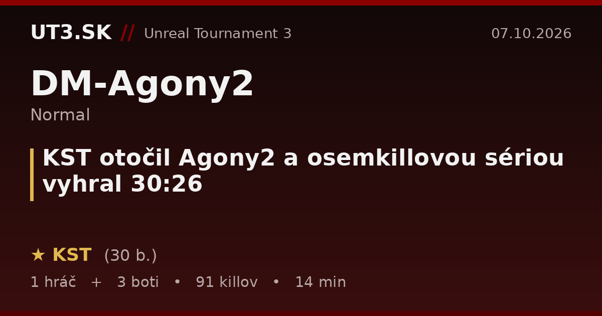 KST otočil Agony2 a osemkillovou sériou vyhral 30:26