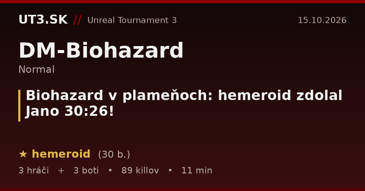 Biohazard v plameňoch: hemeroid zdolal Jano 30:26!