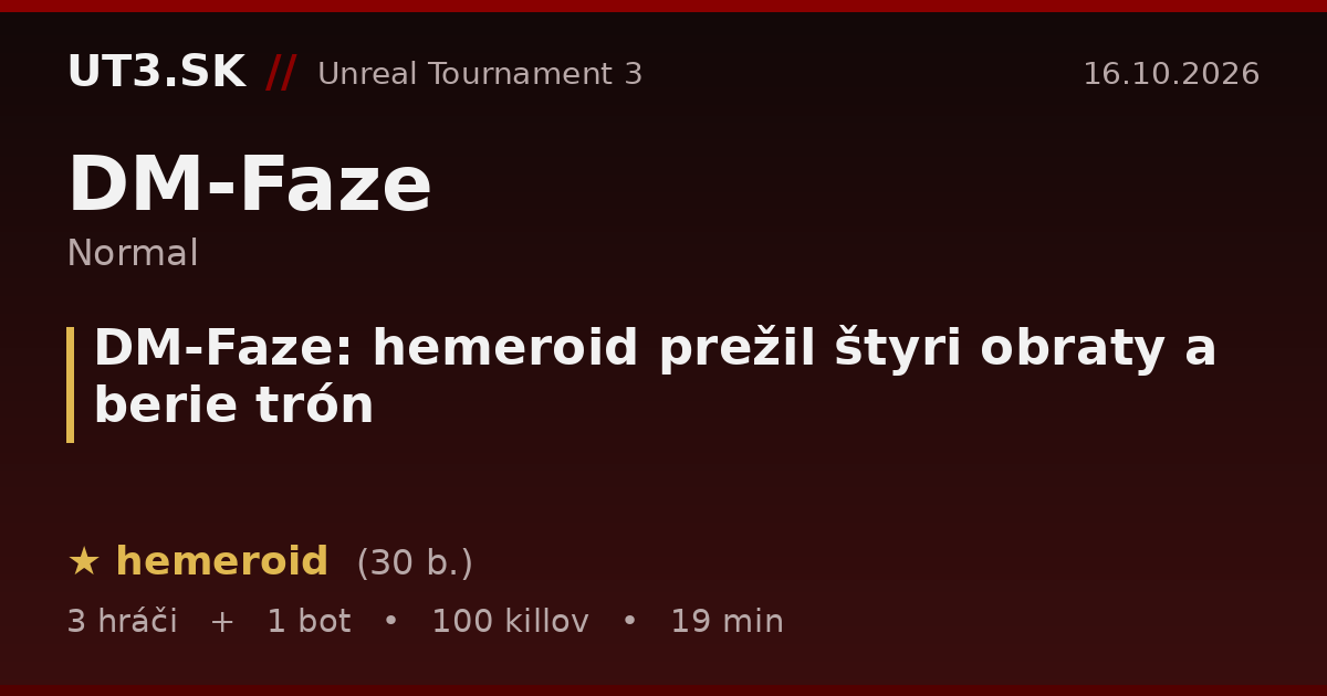 DM-Faze: hemeroid prežil štyri obraty a berie trón