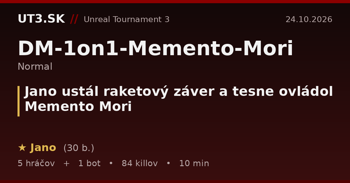 Jano ustál raketový záver a tesne ovládol Memento Mori