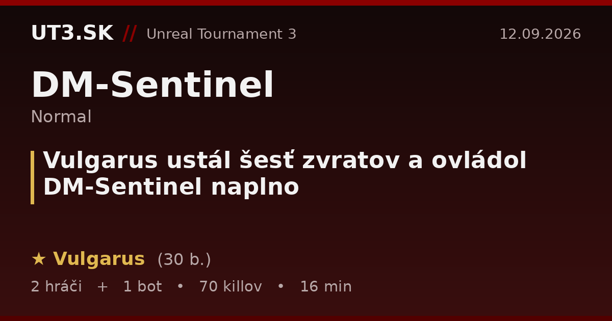 Vulgarus ustál šesť zvratov a ovládol DM-Sentinel naplno