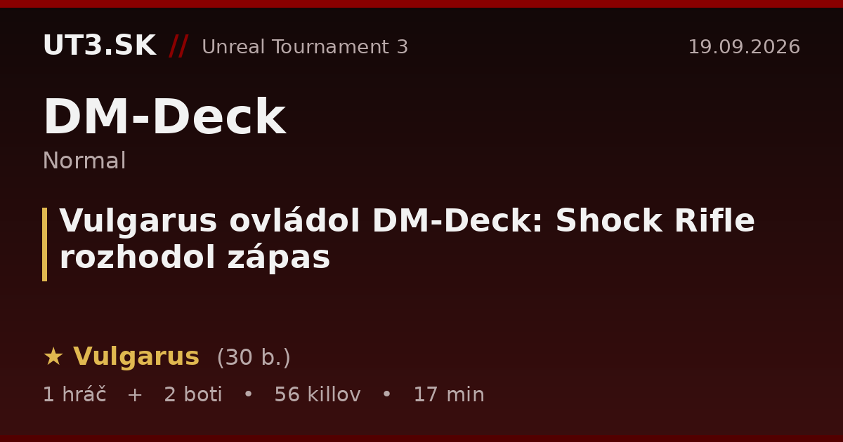 Vulgarus ovládol DM-Deck: Shock Rifle rozhodol zápas