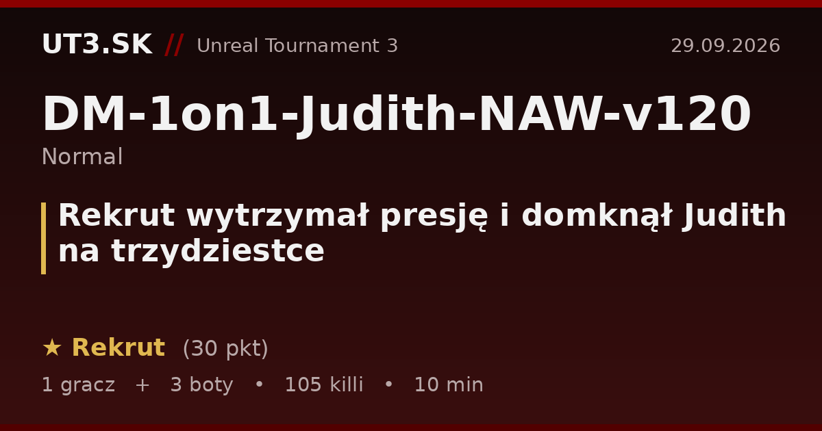 Rekrut wytrzymał presję i domknął Judith na trzydziestce