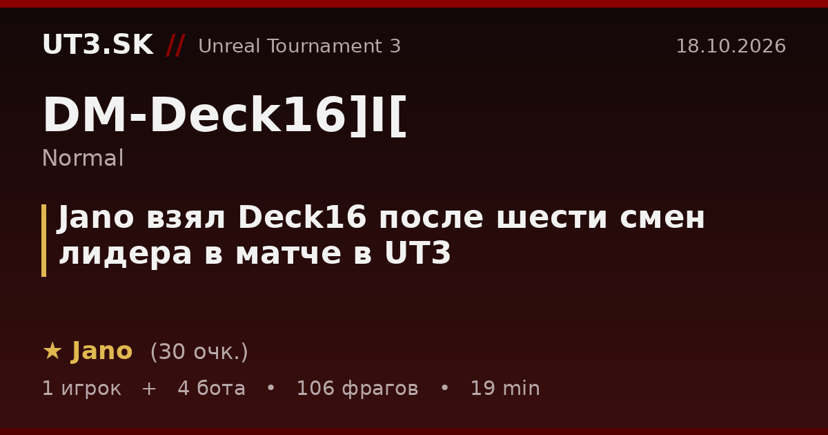 Jano взял Deck16 после шести смен лидера в матче в UT3