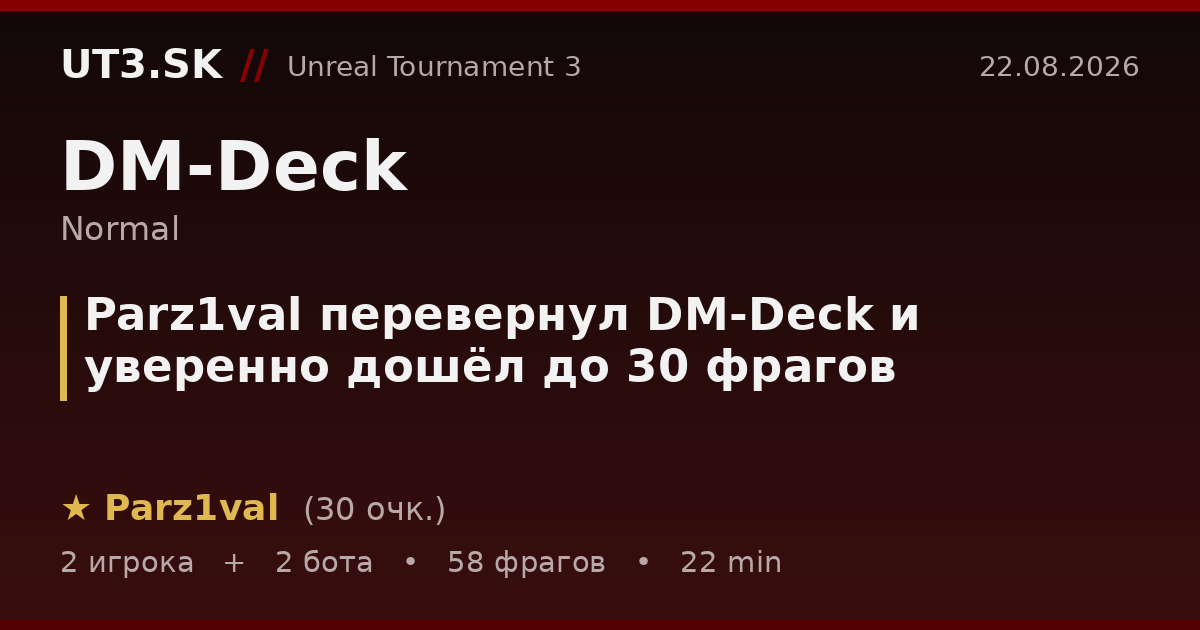 Parz1val перевернул DM-Deck и уверенно дошёл до 30 фрагов